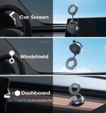 Black magnetic phone mount with vacuum suction base and foldable metal arm