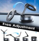 Black magnetic phone mount with vacuum suction base and foldable metal arm