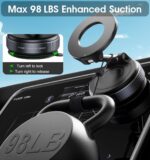 Black magnetic phone mount with vacuum suction base and foldable metal arm