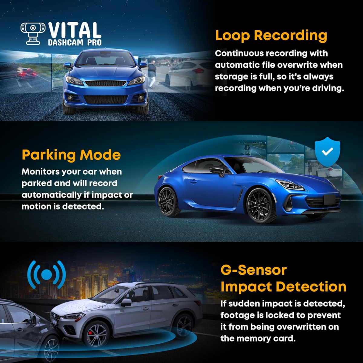 Vital Dashcam Pro 2026 — Dual Front & Rear Car Camera with Night Vision - Image 4