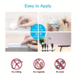 White Silicone Cable Holder with 7 slots organizing USB cords on a wooden desk