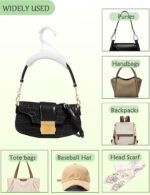 White Purse Hanger for Closet holding a leather handbag on a wardrobe rail