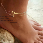Copper ankle bracelet featuring the name Sara in Arabic calligraphy