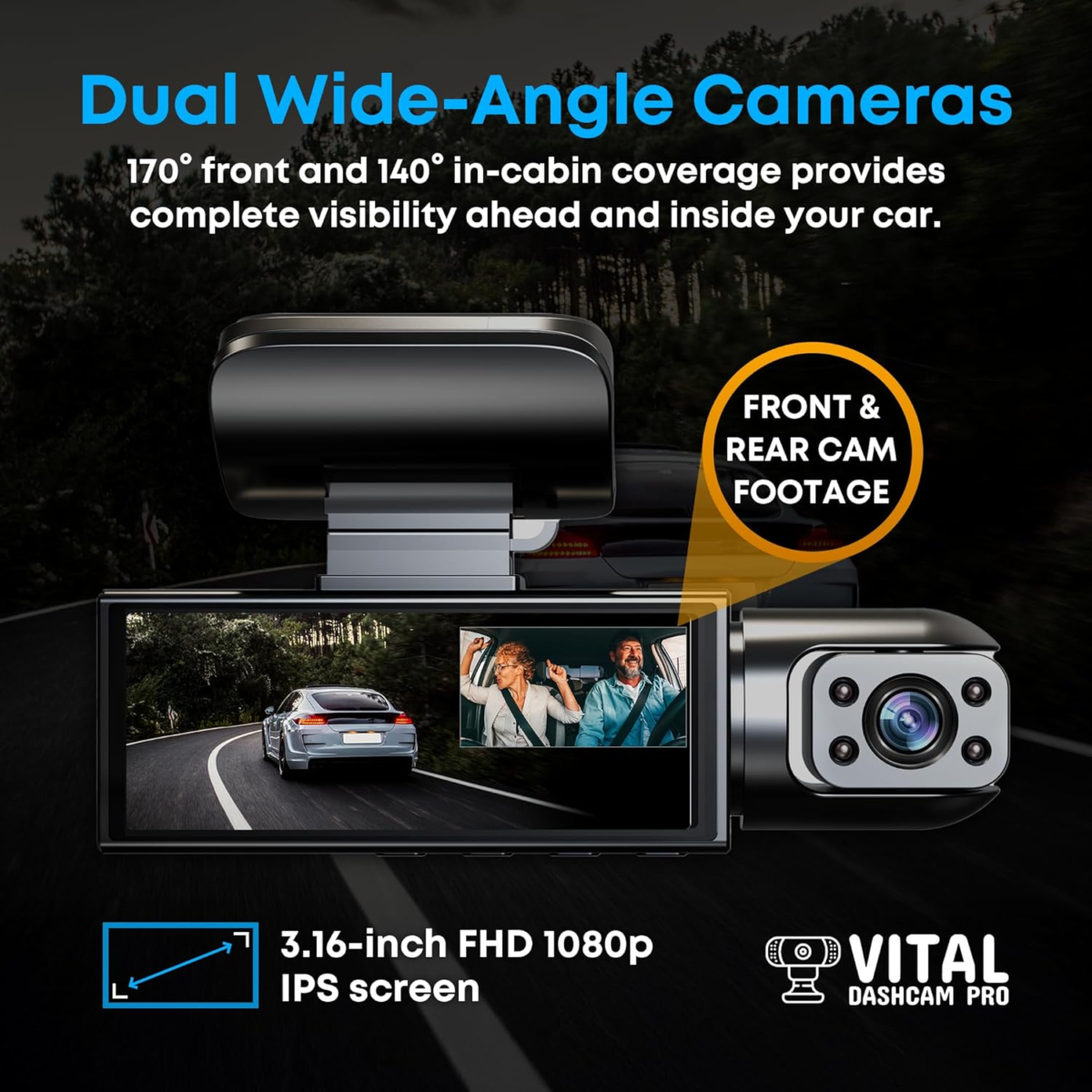 Vital Dashcam Pro 2026 — Dual Front & Rear Car Camera with Night Vision - Image 2