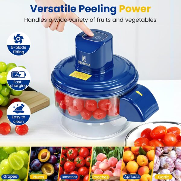 Electric Fruit Peeler made of stainless steel peeling a grape without damage