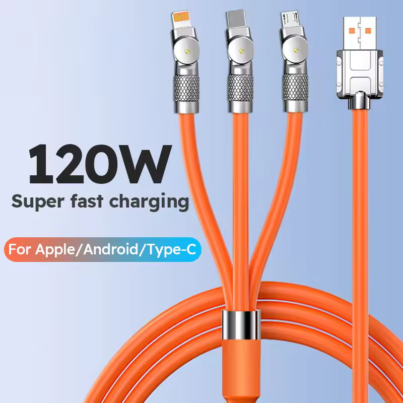3-in-1-Fast-Charging-Cable-120W-Multi-Port-Cord 3 in 1 Fast Charging Cable 120W connecting to iPhone, Samsung, and Huawei phones simultaneously