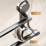 Drill-Free Aluminum Double Towel Rack with Hooks – Modern Gray - Image 2