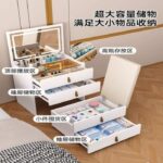 Solid Wood Makeup Table with Stool and Drawers and Foldable LED Light Mirror - Image 2