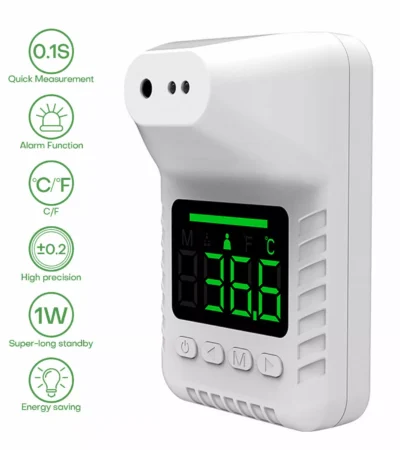 Wall Mounted Infrared Thermometer scanning temperature with red alarm light