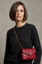 Front view of Saint Laurent Loulou Mini Shoulder Bag in black quilted lambskin leather.