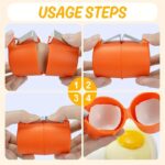 A yellow and orange Stainless Steel Eggshell Separator tool showing how it cracks and separates eggs.
