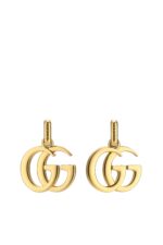 Pair of Gucci GG Marmont Mini Earrings featuring the iconic Double G logo in gold-tone brass