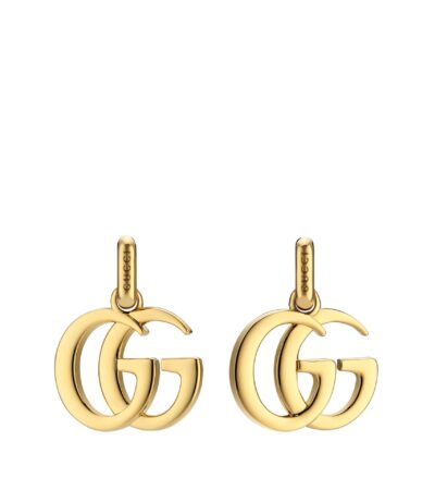 Pair of Gucci GG Marmont Mini Earrings featuring the iconic Double G logo in gold-tone brass