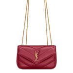 Front view of Saint Laurent Loulou Mini Shoulder Bag in black quilted lambskin leather.