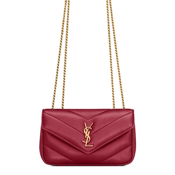 Front view of Saint Laurent Loulou Mini Shoulder Bag in black quilted lambskin leather.