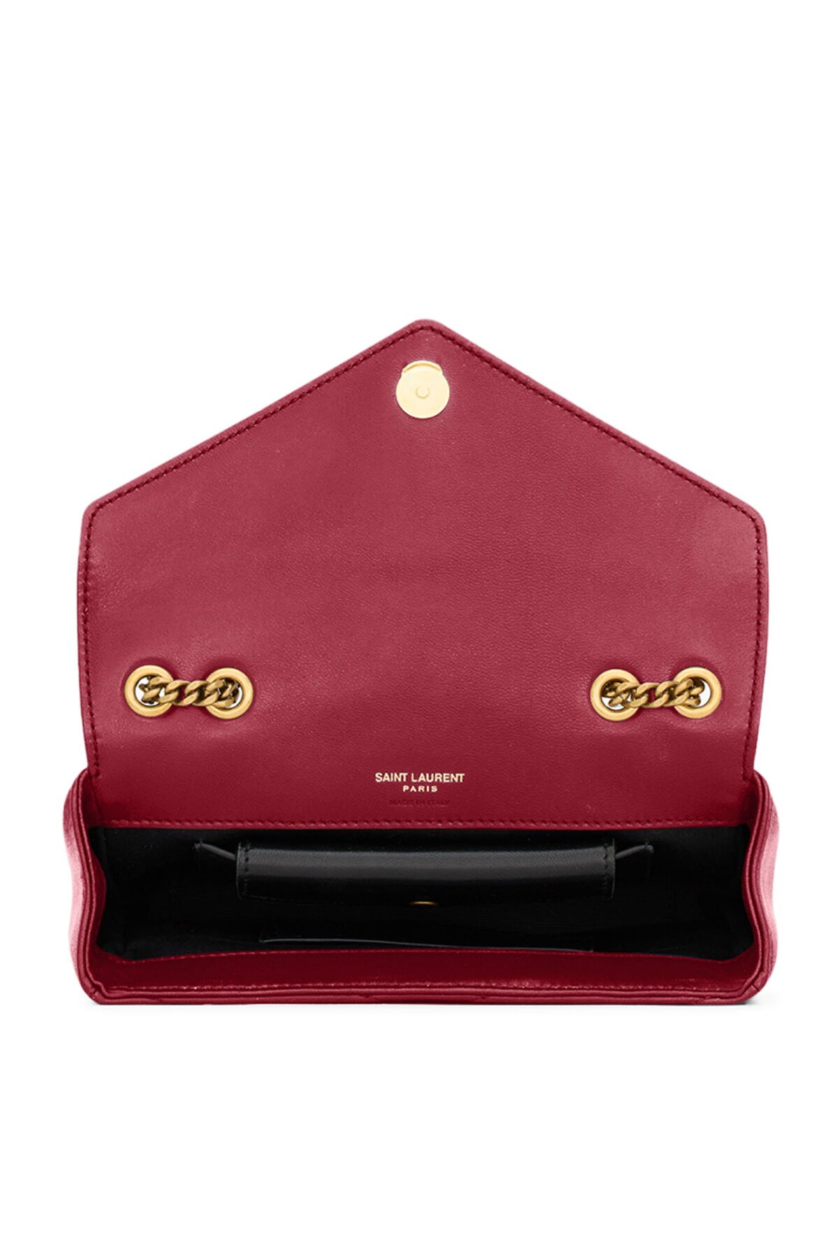 Front view of Saint Laurent Loulou Mini Shoulder Bag in black quilted lambskin leather.