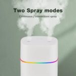 White 600ml portable nano mist humidifier with double spray nozzles and LED lights.