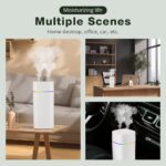 White 600ml portable nano mist humidifier with double spray nozzles and LED lights.