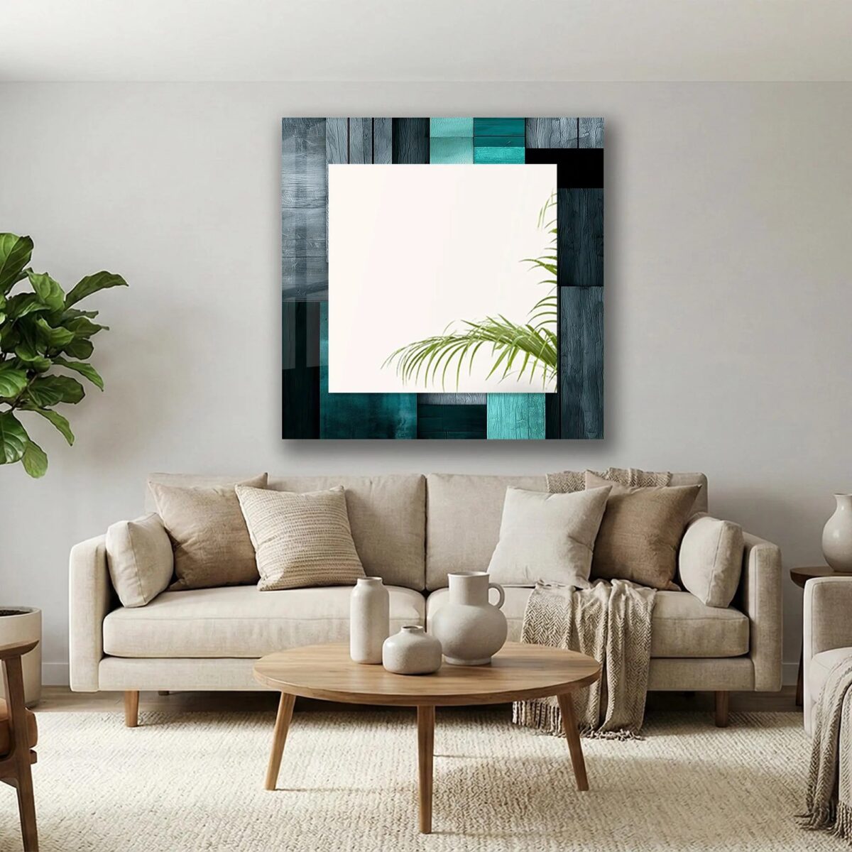 39x39 inch abstract black and green tempered glass wall mirror for modern bathroom