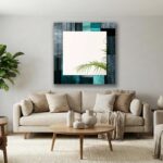 39x39 inch abstract black and green tempered glass wall mirror for modern bathroom