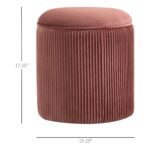 Round rose gold velvet ottoman with a unique pleated wrinkle design and plush padded top.