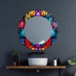 A 39.3-inch square tempered glass wall mirror with a vivid UV-printed design and polished edges.