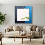 A collage showing horizontal, round, and vertical full-length mirrors with mandala and blue abstract UV-printed designs on tempered glass.