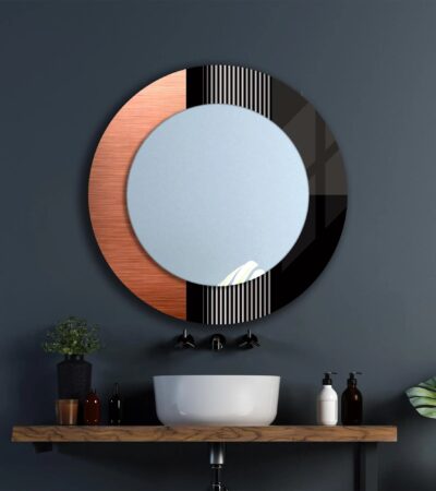 A 39x39 inch round wall mirror featuring a vibrant UV printed frame on 4mm tempered safety glass.