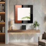 A 39x39 inch square wall mirror featuring a vibrant UV printed frame on 4mm tempered safety glass.