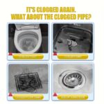 Box of EAREPIS Drain Clog Remover Tablets next to a graphic showing clear water flow through a pipe.