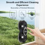 White X3 window cleaning robot with dual water spray nozzles cleaning a large glass pane.