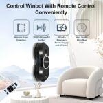 White X3 window cleaning robot with dual water spray nozzles cleaning a large glass pane.