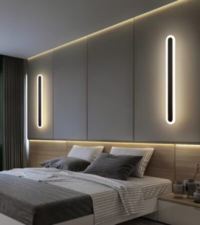 100cm long black minimalist LED wall light with 3000K warm white glow
