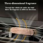 Round wooden car essential oil diffuser with magnetic lid and silicone-protected vent clip.