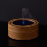 Round bamboo diffuser with blue LED light emitting mist