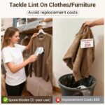 Handheld electric fabric shaver with six stainless steel blades and ergonomic grip for lint removal.