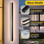 100cm long black minimalist LED wall light with 3000K warm white glow