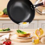 A yellow Stainless Steel Eggshell Separator tool showing how it cracks and separates eggs.