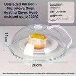 Two clear microwave food box covers over plates of broccoli and salad on a wooden table.