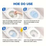 Stack of blue Automatic Toilet Descaling Tablets in a modern bathroom setting.