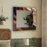 Large 59-inch rectangular tempered glass mirror with custom HD UV print and steel hangers.