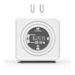 Smart energy monitor plug featuring E-ink screen showing monetary cost and touch power switch.