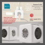 Smart energy monitor plug featuring E-ink screen showing monetary cost and touch power switch.