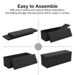 ZETDIY 43-inch black faux linen storage ottoman bench at the foot of a bed