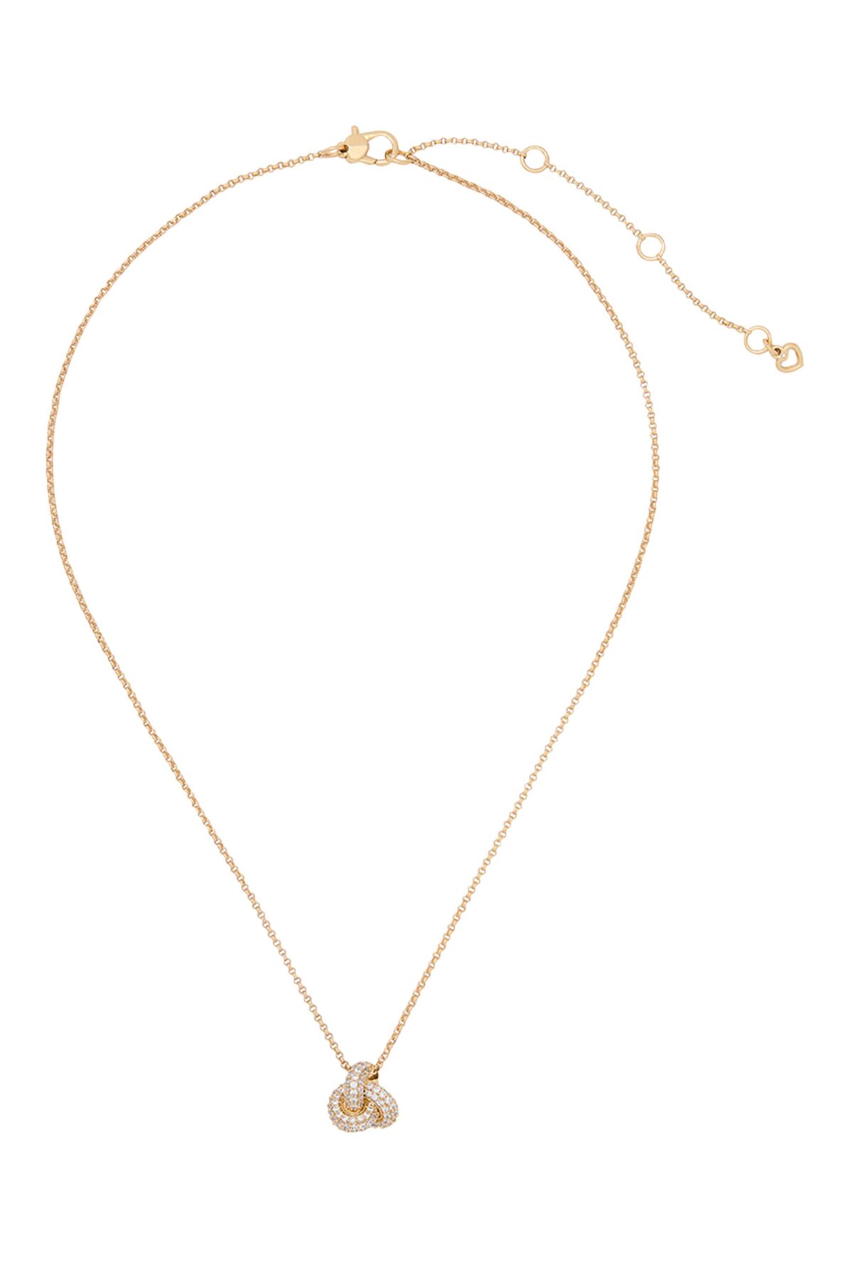 Close-up of Kate Spade Double Knot Pave Pendant with cubic zirconia stones