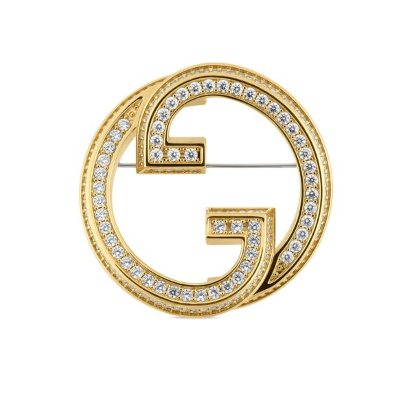 Gucci Blondie Crystal Brooch in gold-toned brass with interlocking logo design