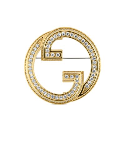 Gucci Blondie Crystal Brooch in gold-toned brass with interlocking logo design