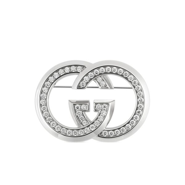 Gucci Silver Crystal Brooch with square silhouette and silver-toned brass finish