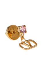 Close-up of Valentino Garavani VLogo earrings in gold-tone metal with rhinestones