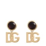 Front view of gold Dolce & Gabbana DG logo clip-on earrings